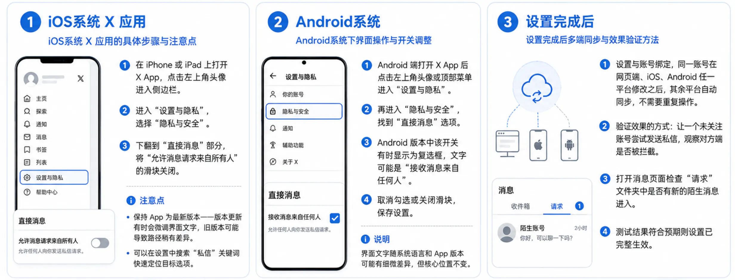 手机移动端设置仅允许已关注的人发私信